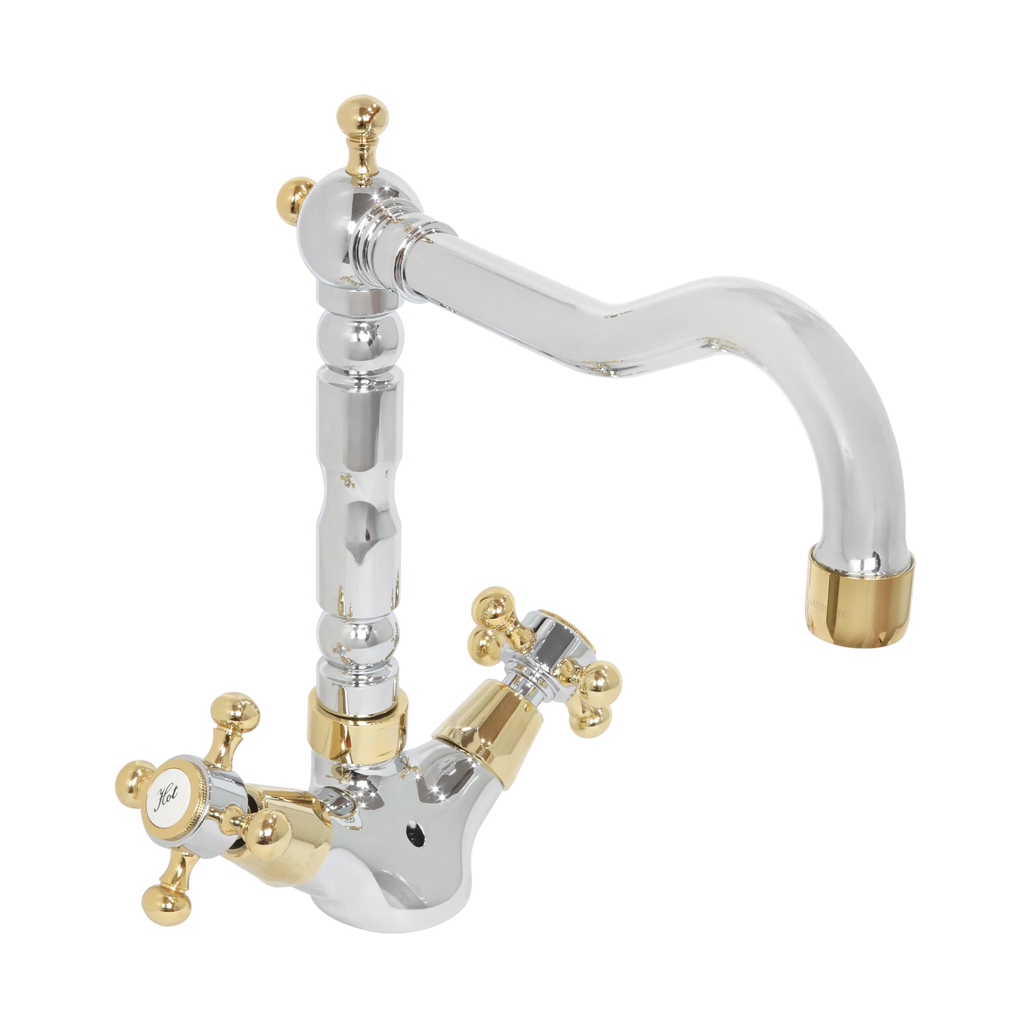 خلاط بفتحة واحدة كروم ذهبي ساخن وبارد